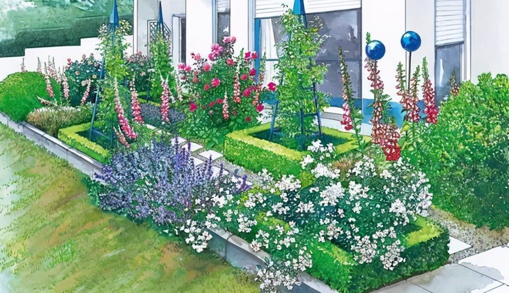 手绘清新小花园,日式庭院迷你小花园手绘