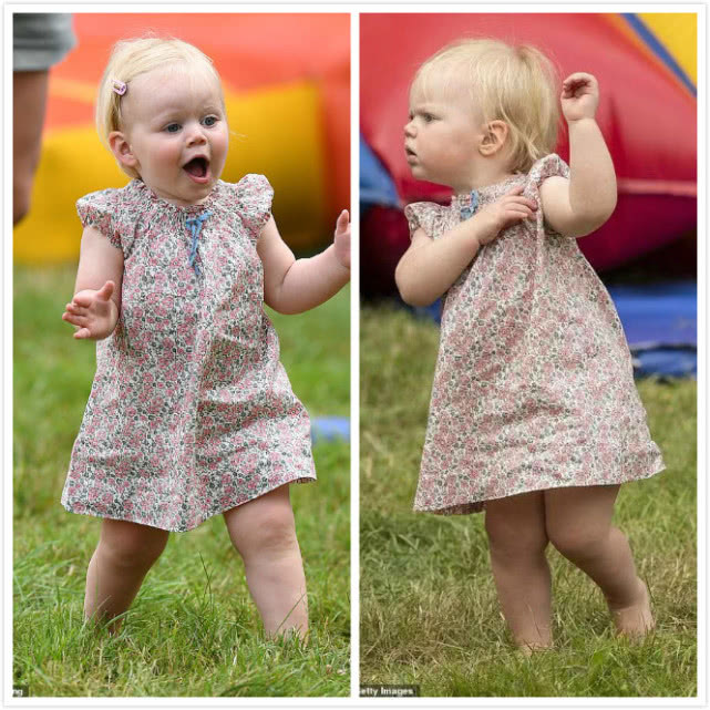 安妮公主四孙女齐聚草地，最小莉娜学走路，撞脸表哥路易小王子