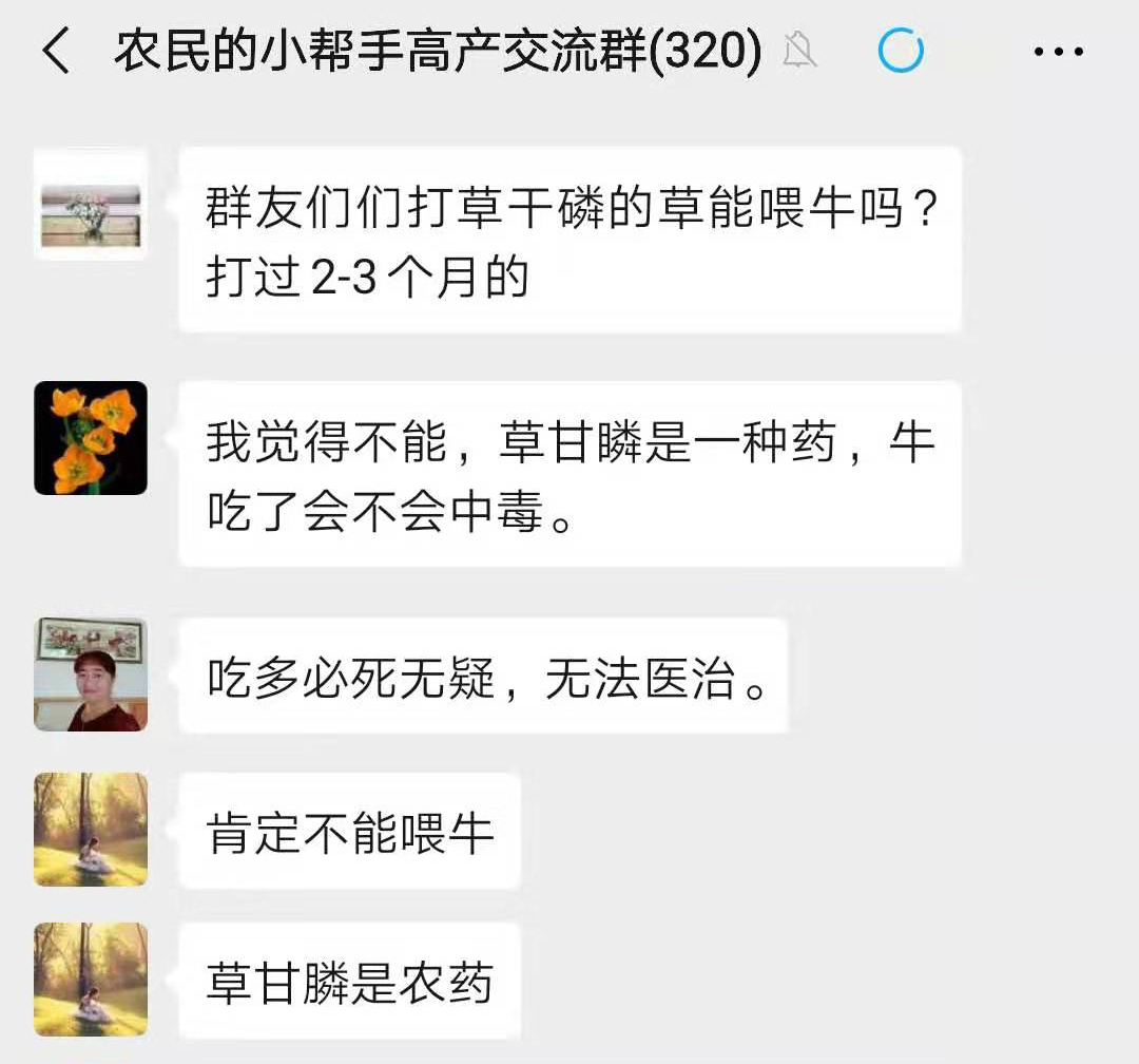 一位养殖户问：打过草甘膦的杂草，还能喂牛吗？你会如何回答？