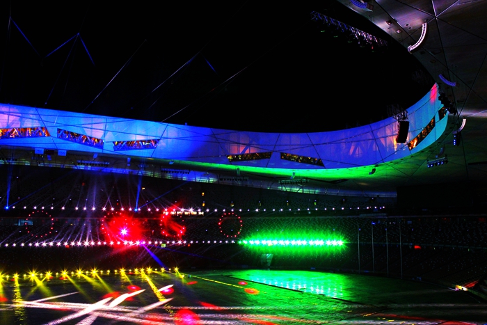 国家奥体中心灯光秀,鸟巢朝阳灯光节