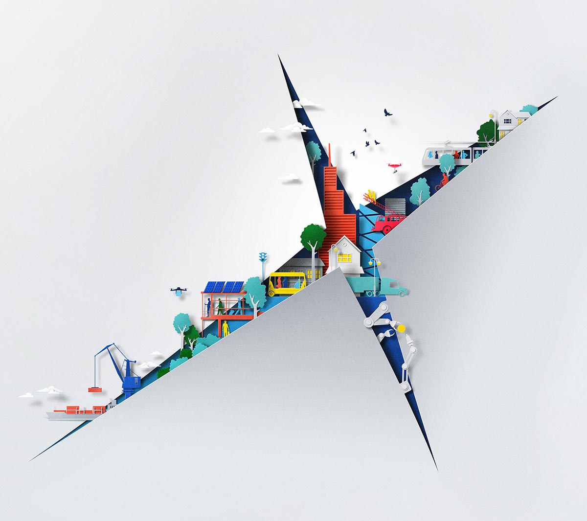 EikoOjala剪纸风格的NOKIA5G主题插画作品