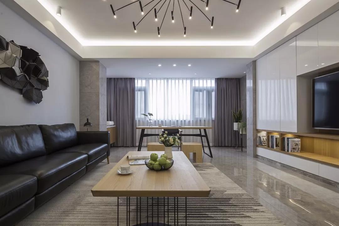 摩卡灰地砖客厅效果图,灰咖色客厅地砖装饰效果