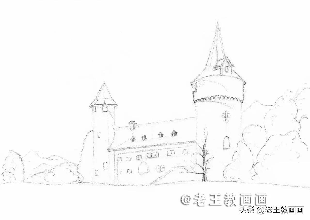 用彩铅画个梦幻城堡,用彩铅涂色城堡