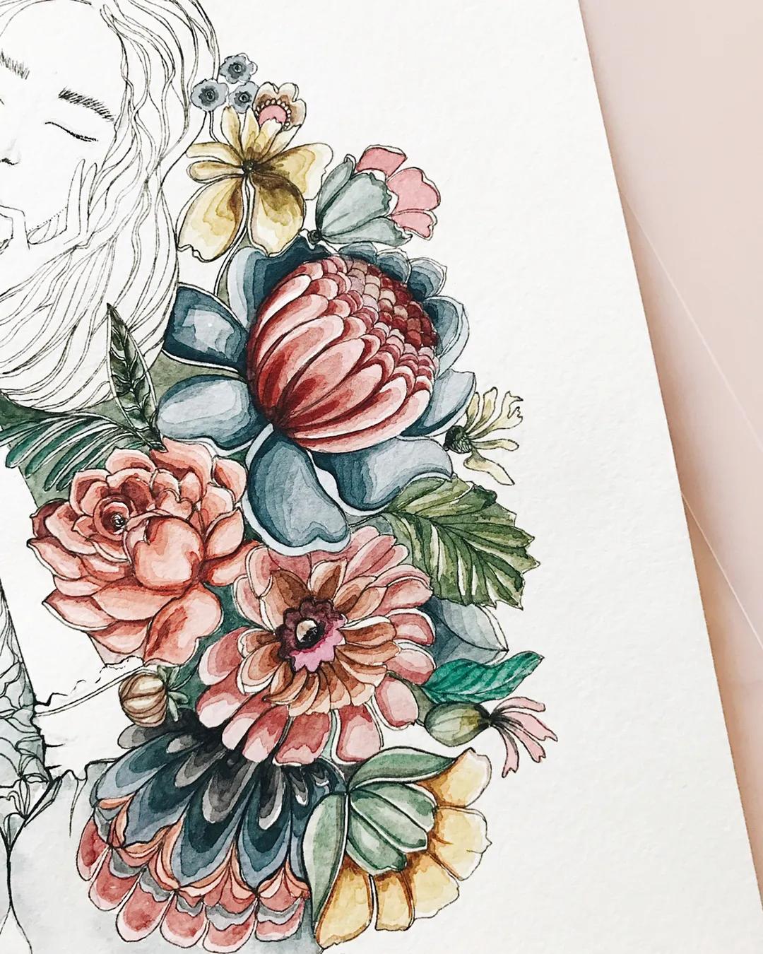 花卉墙绘,墙绘花卉色彩作品