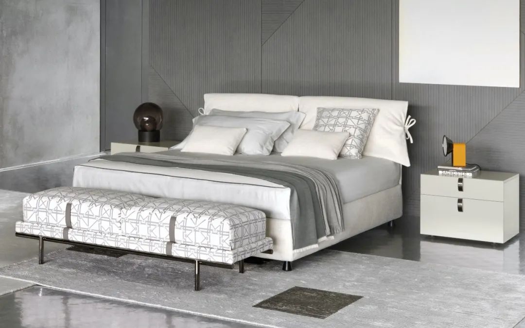 卧室床柜一体效果图,现代简约卧室家具全套