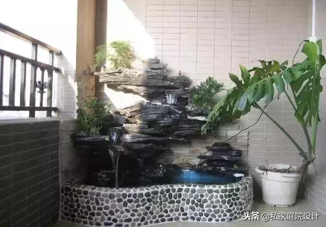 一米宽的阳台怎么设计鱼池假山,上海阳台流水假山鱼池景观设计