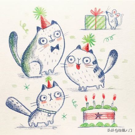 彩铅小动物插画简单,彩铅插画小动物手绘