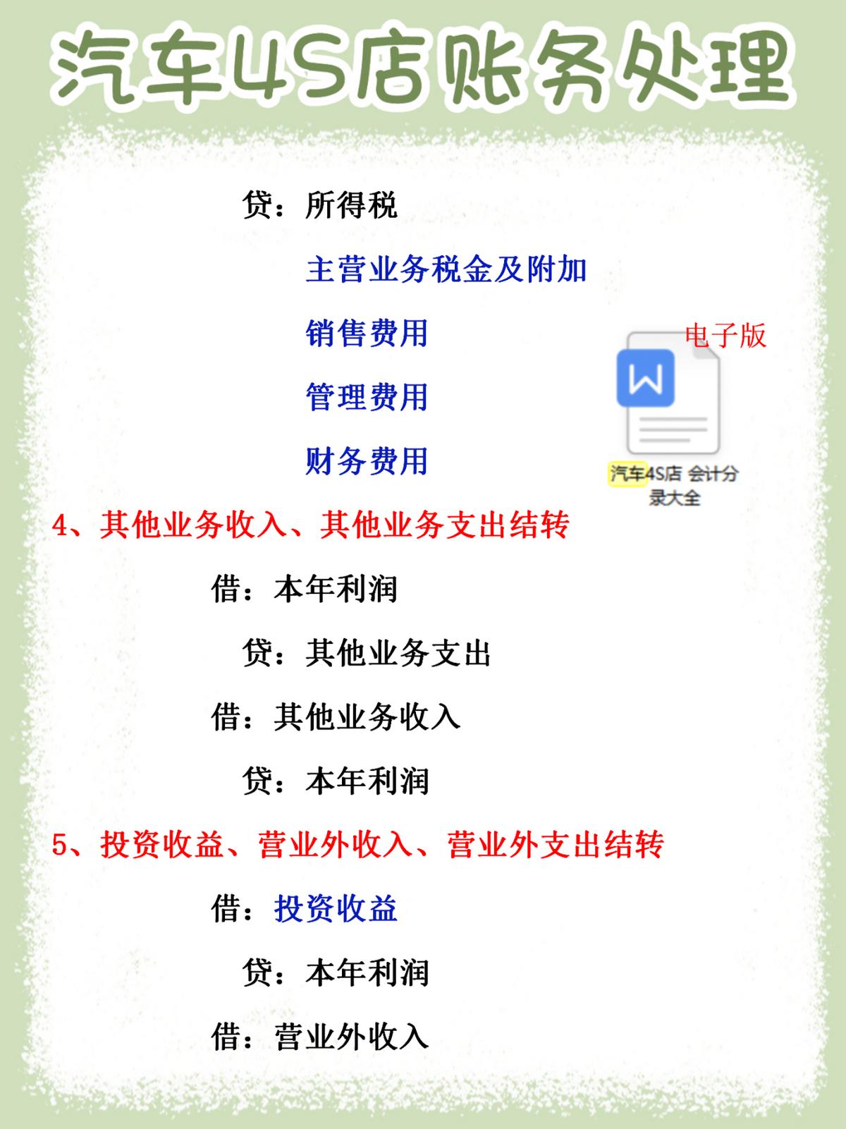 汽车4s店会计做账有哪些科目,汽车4s店账务处理及会计分录