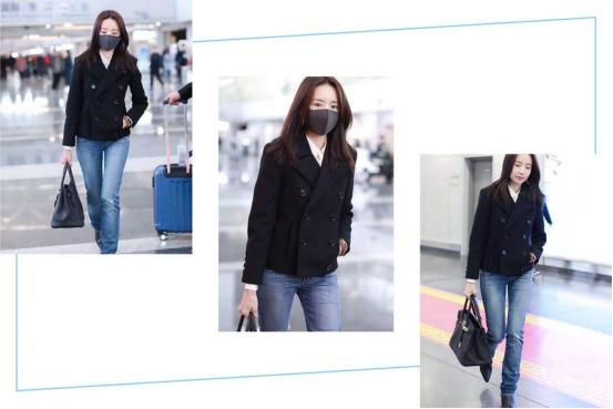 董洁皮毛一体外套,董洁蓝色光滑亮丽的外套