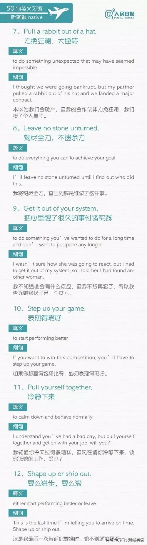 人民日报整理，超实用50句地道英语习语，赶快收藏吧