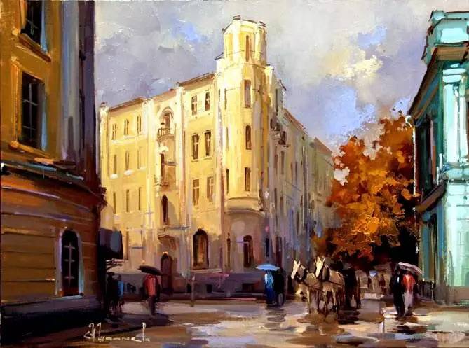 油画风景画氛围感,欧洲城市风景油画