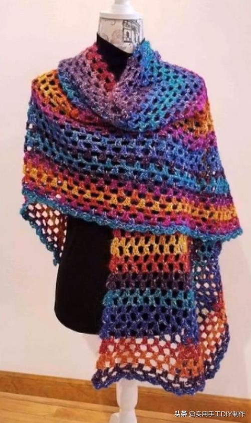 新款针织秋冬宽松披肩怎么织,针织中长款披肩