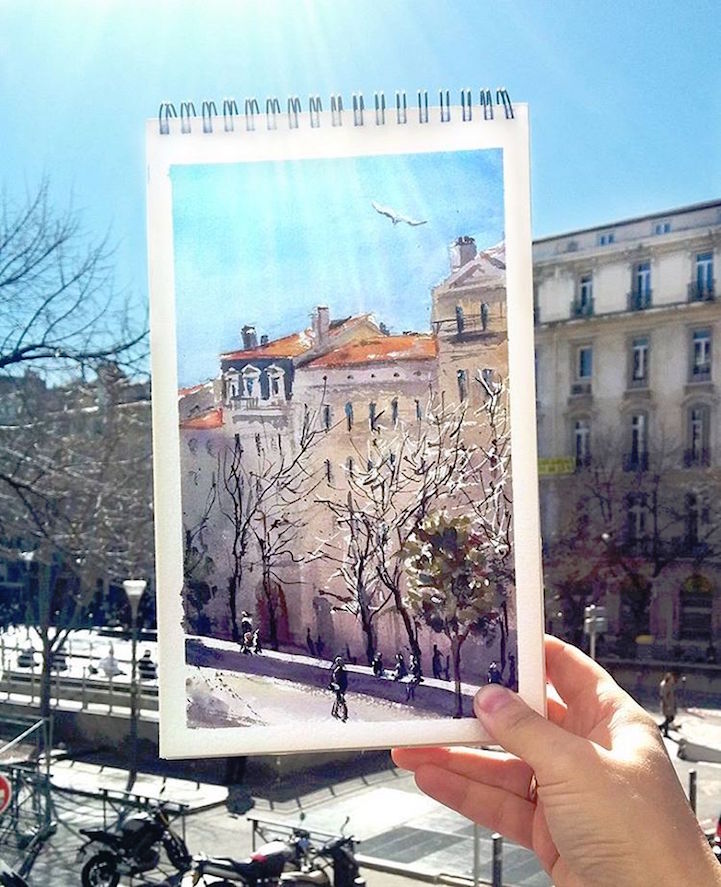 世界水彩画家风景写生,艺术家的画细节