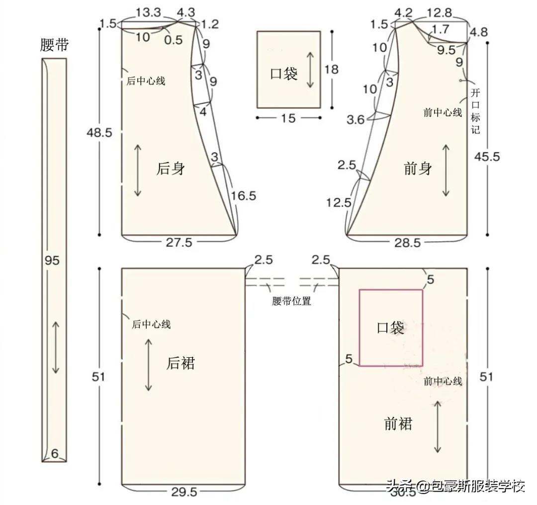 前后双面系带围裙效果附图纸,宝宝前后双面系带围裙