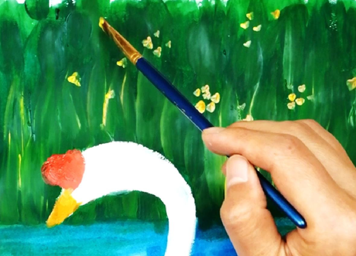 大白鹅彩铅儿童画,水粉大白鹅的画法