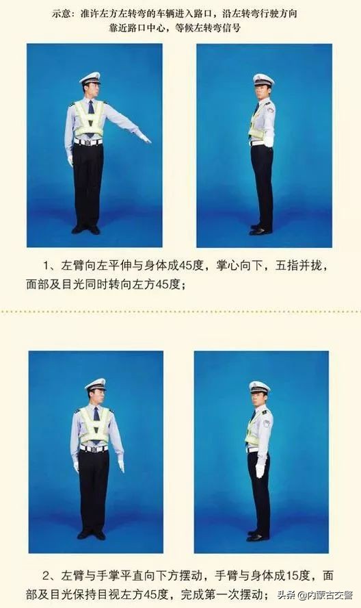 交警手势信号图解路上必备,交警手势一看就懂的小技巧