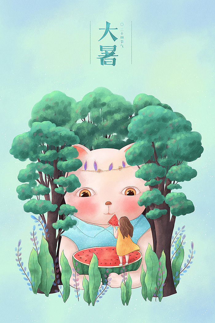 小清新唯美猫咪插画壁纸,猫咪卡通形象插画图片