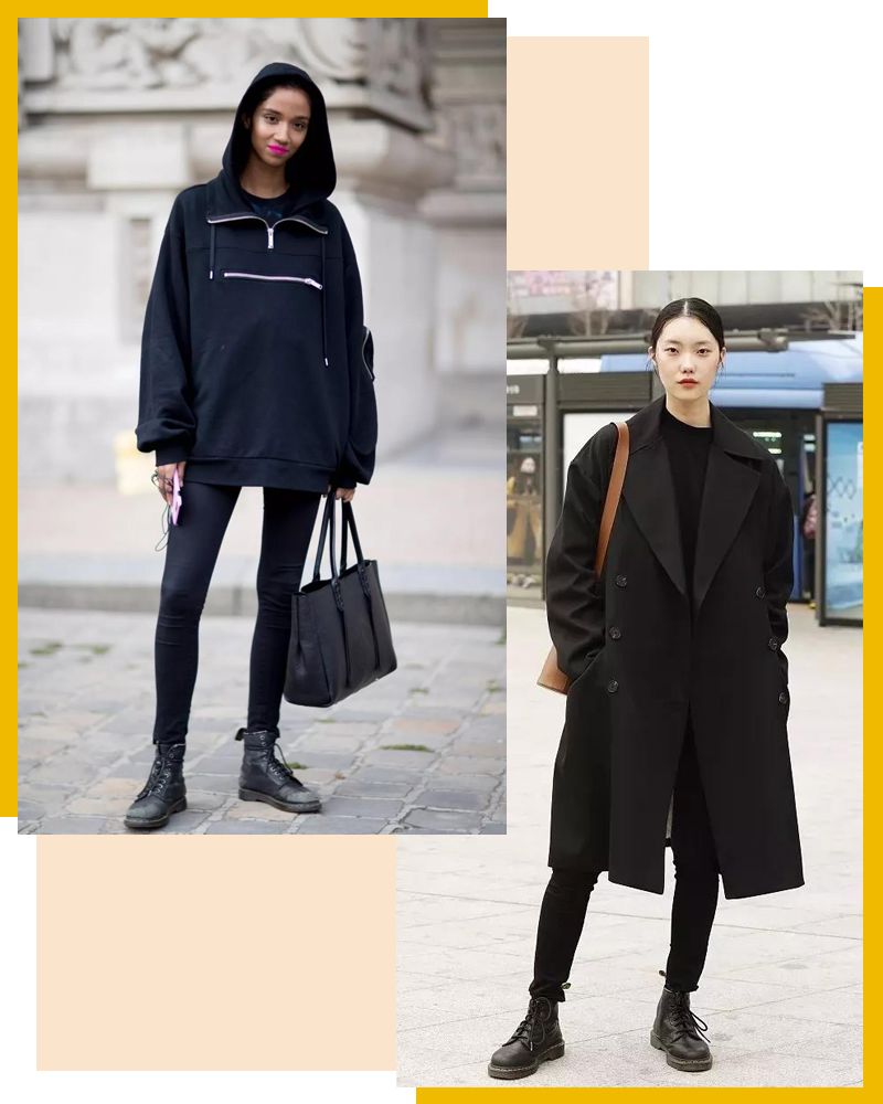 马丁靴+小黑裤，冬日保暖显高CP