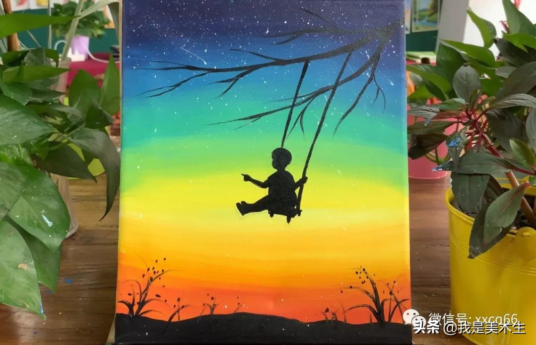 油画风景简单入门儿童,油画星空秋千怎么画