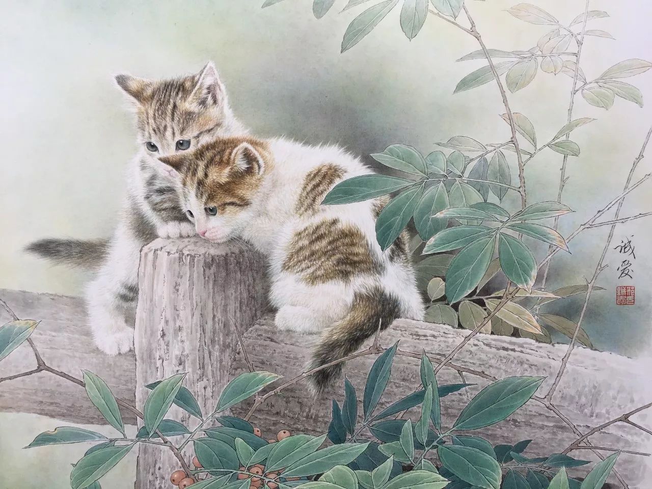 邢诚爱工笔猫画法,邢诚爱工笔画猫兔子高清大图