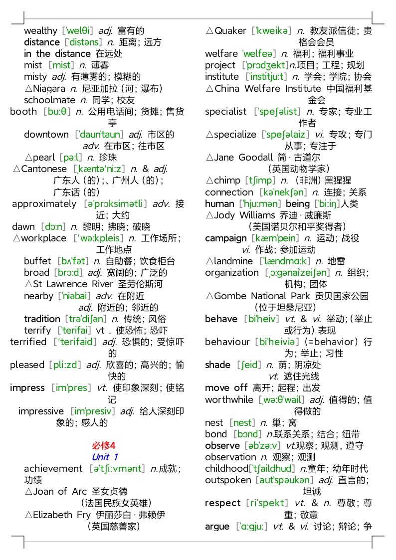 人教版高中英语单词表全部电子版,人教版高中英语单词表