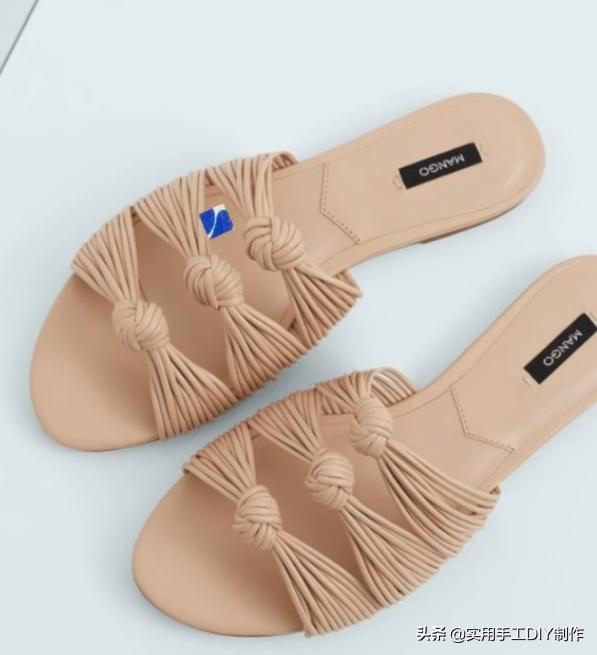 斜条纹小蝴蝶结拖鞋的织法,蝴蝶结草编拖鞋