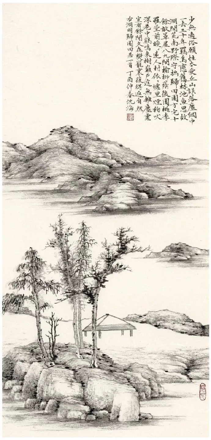 沈海工笔山水花鸟画作品,山水工笔画作品