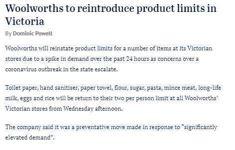 ColesWoolies重启限购令!澳人又双开始恐慌性购买,货架被搬空