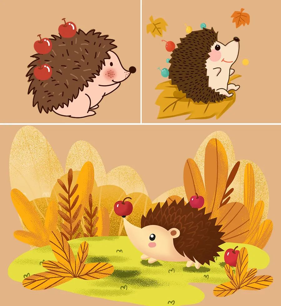 儿童画教程｜幼儿秋季艺术启蒙课程《小刺猬搬果果》