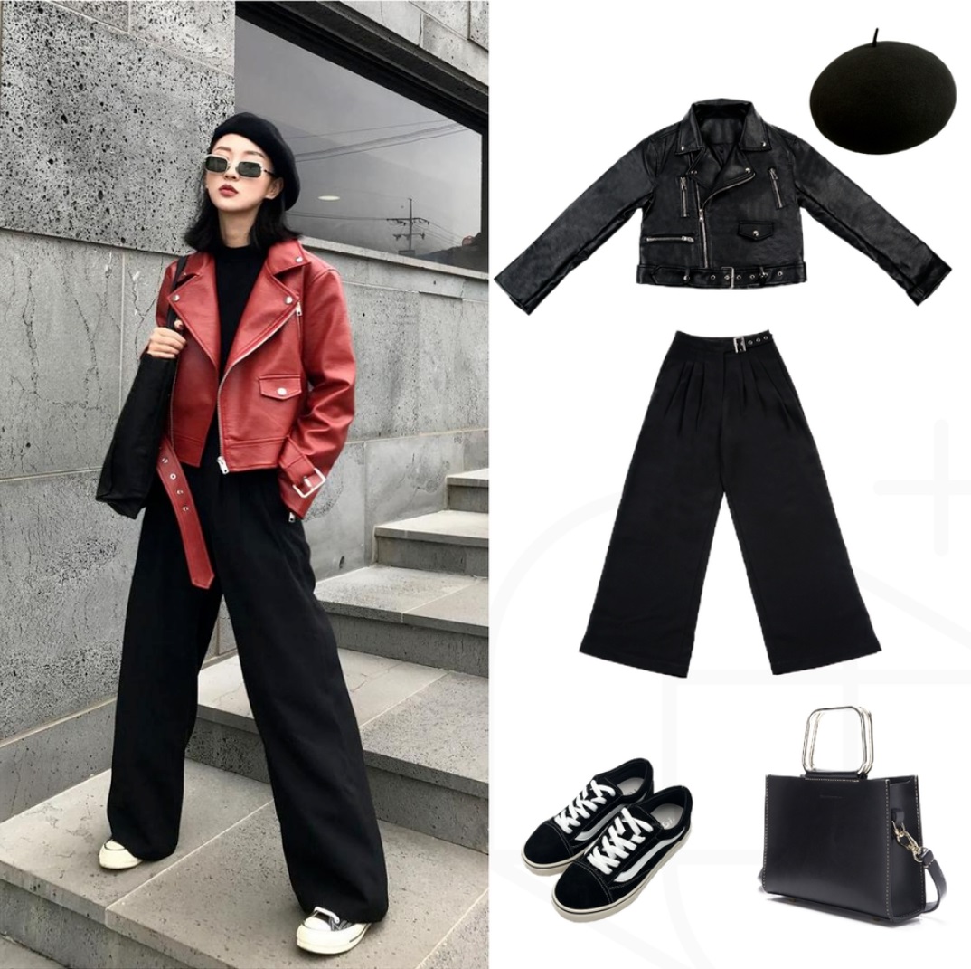 翻领皮夹克经典搭配,皮夹克怎么搭配更好看