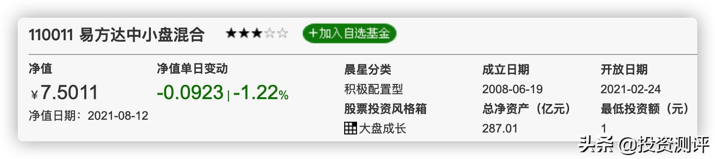 易方达中小盘混合基金110011,基金易方达中小盘