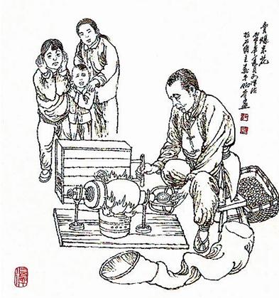 天津夜市爆米花,天津街头爆米花