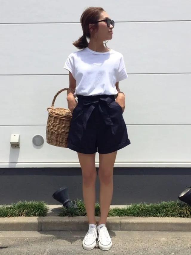 上短下长不露腿t恤穿搭夏季,显瘦t恤短裤穿搭