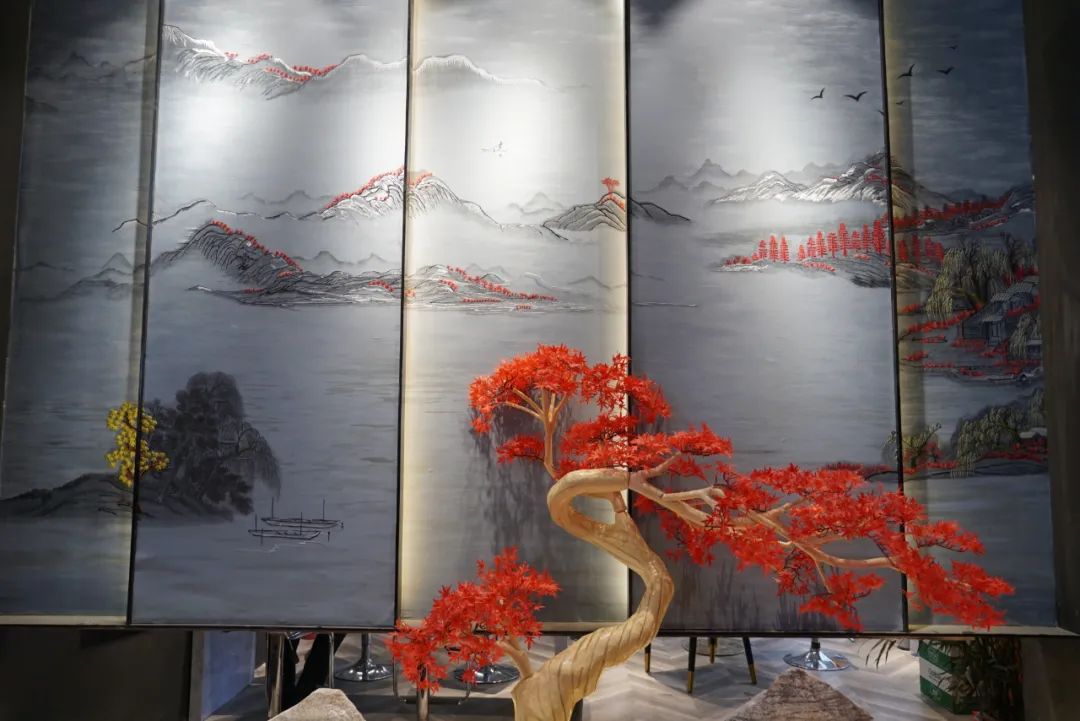 刺绣墙布独绣,中式刺绣墙布效果图