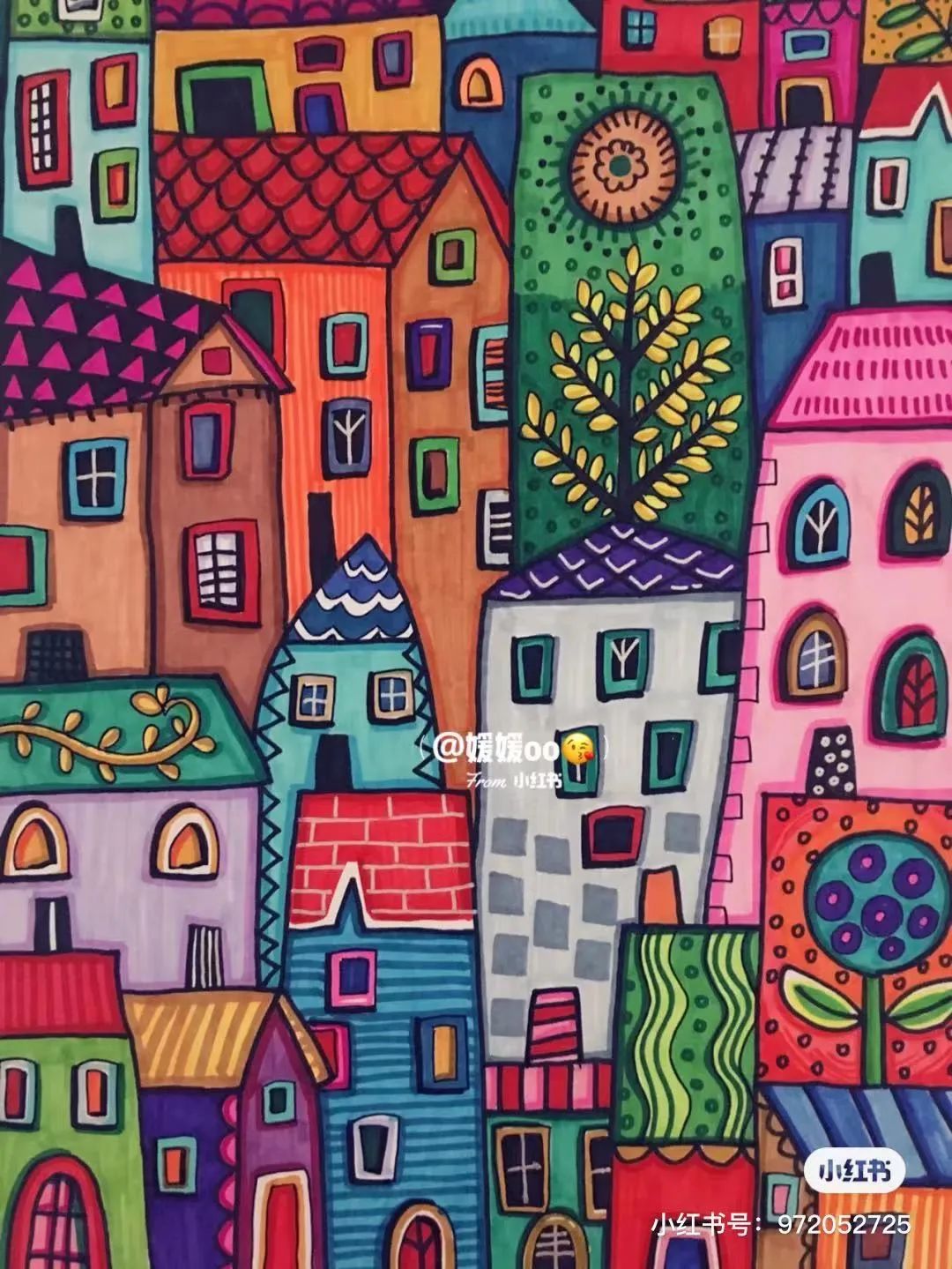 色彩缤纷的马克笔装饰画,60色的马克笔画简单的动漫画