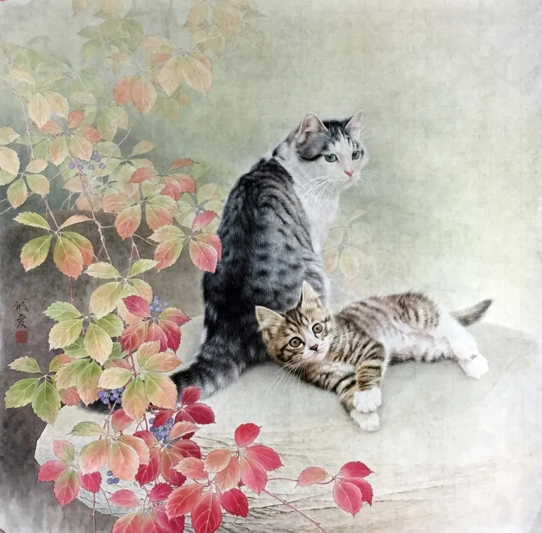 邢诚爱工笔猫画法,邢诚爱工笔画猫兔子高清大图