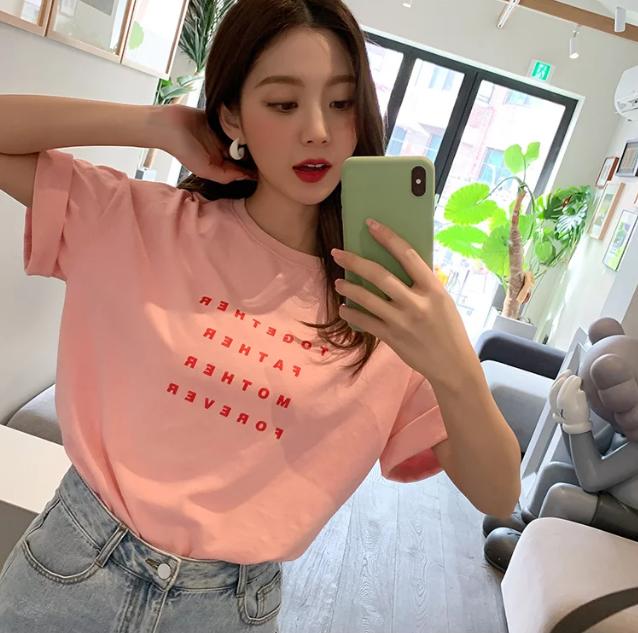 韩版时尚印花短袖t恤女装2022夏,韩版时尚潮流女装夏宽松版t恤