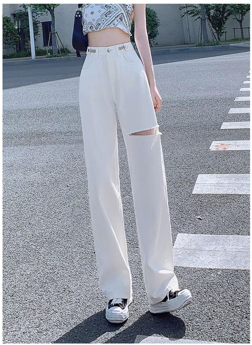 高腰阔腿裤显瘦又显高牛仔长裤,女冬高腰微喇叭长裤显瘦又显高