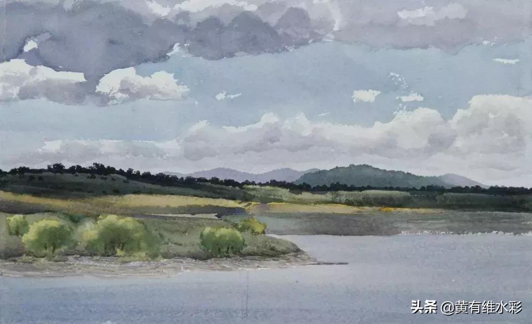 水彩画山风景入门,远山画法入门教程