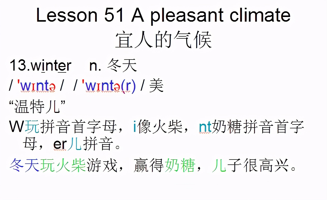 新概念英语第一册，音标课件自学整理Lesson51Apleasantclimate