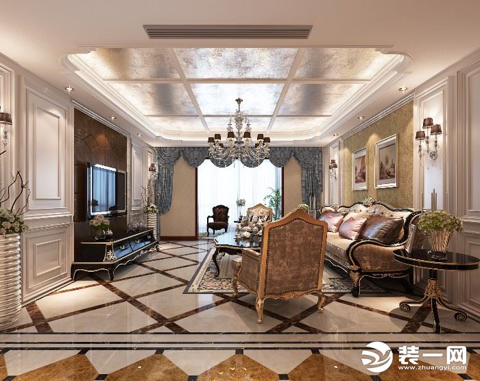 西安鲁班装修风格效果图,90平米宫廷风格装修