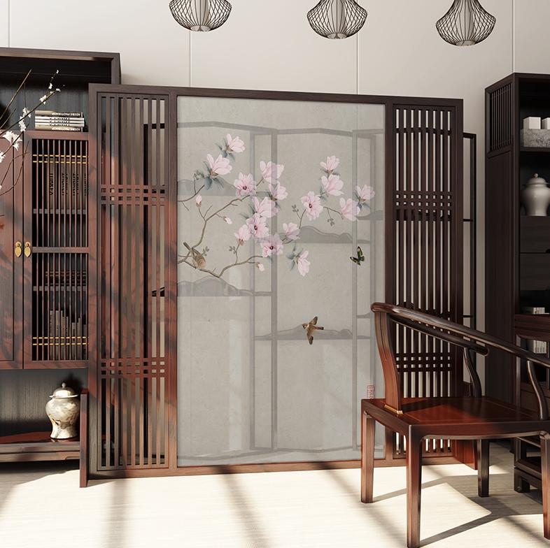 新中式客厅茶室一体屏风,茶室隔断屏风2022年新款半圆形