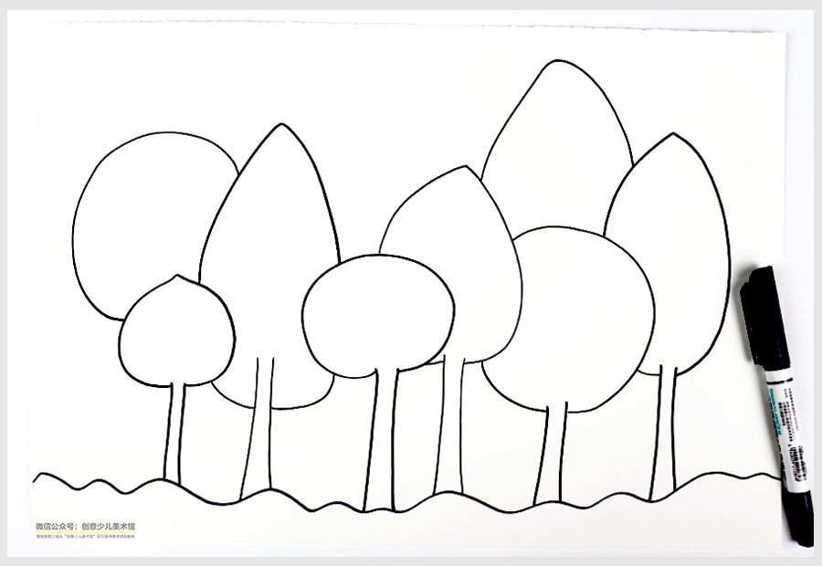 儿童画漂亮的森林,创意儿童画教程美丽的银杏树叶