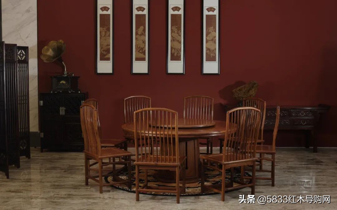 矮式四方中式高档红木餐桌,雕花圆形组合中式红木餐桌