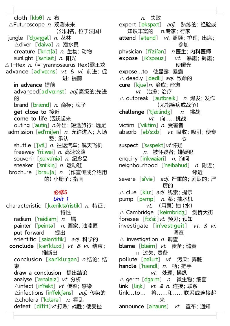 人教版高中英语单词表全部电子版,人教版高中英语单词表