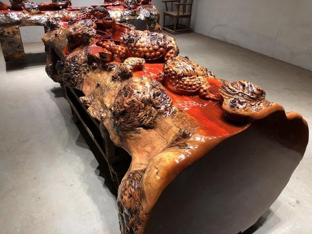 根雕茶桌下水安装,水泥仿木根雕茶桌