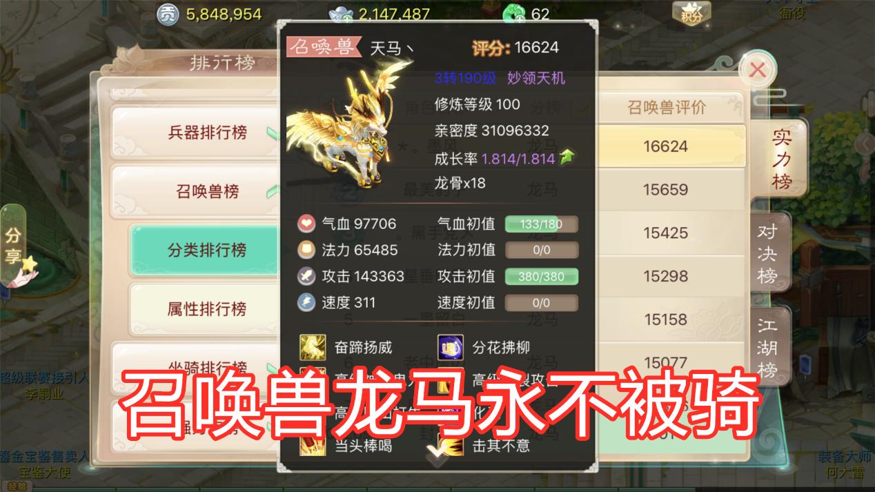 大话西游手游龙马奖励多少钱,大话西游手游带翅膀的龙马值多少