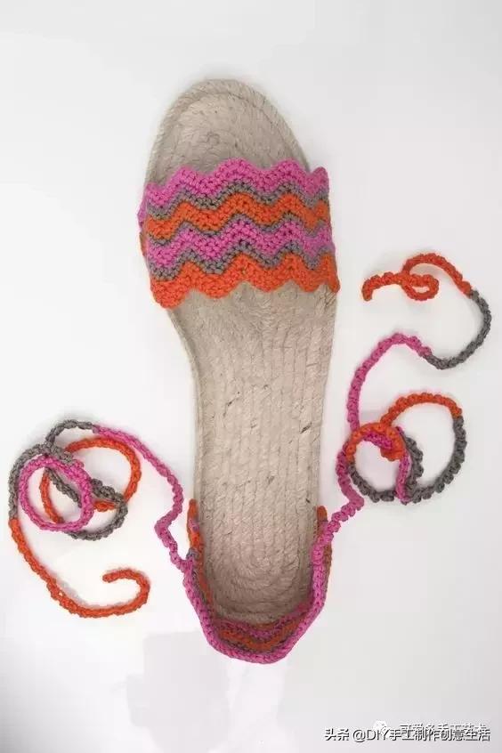 旧鞋底改造钩针鞋教程,手工钩鞋教程春夏季椰子鞋