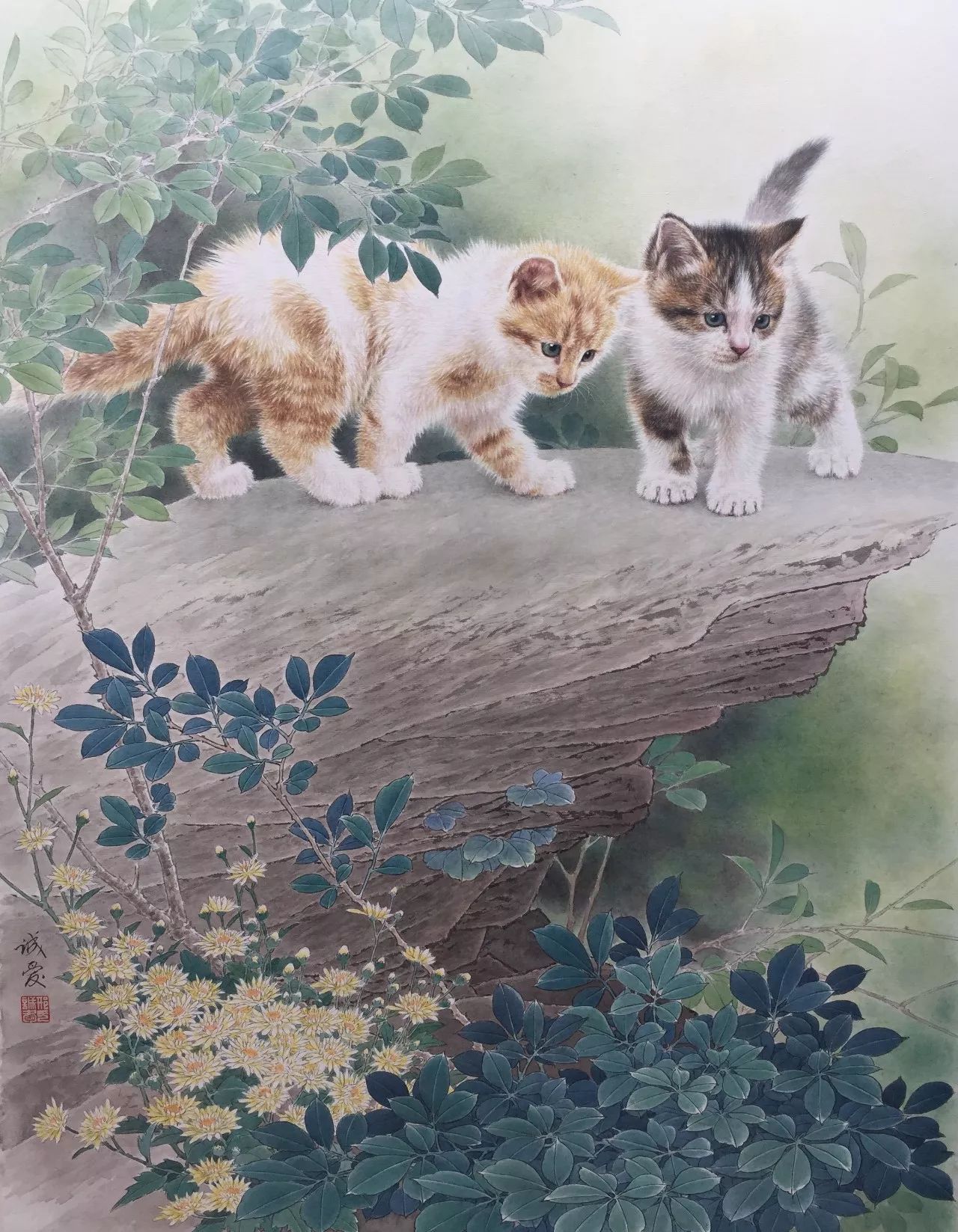 邢诚爱工笔猫画法,邢诚爱工笔画猫兔子高清大图