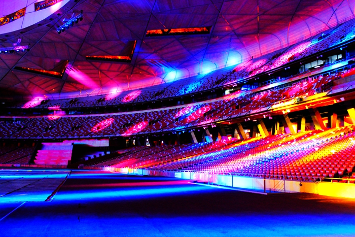 国家奥体中心灯光秀,鸟巢朝阳灯光节